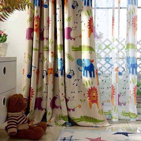 Cortinas puras adoráveis ​​cortinas de animais blecautes Lion Elephant s para crianças quarto garotos Drapers de janela de desenho animado