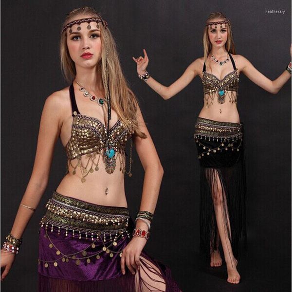 Bühnenkleidung 2023 Frauen AST Tribal Bauchtanz Kostüm Set Ägyptischer BH Gürtel Performance Kleidung im Angebot