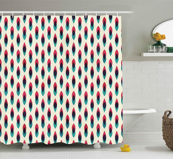 Tende da doccia Vintage Decor Curtain Geometric Retro Curve Pattern Grunge Style Ethnic Traditional Design Bagno Impermeabile