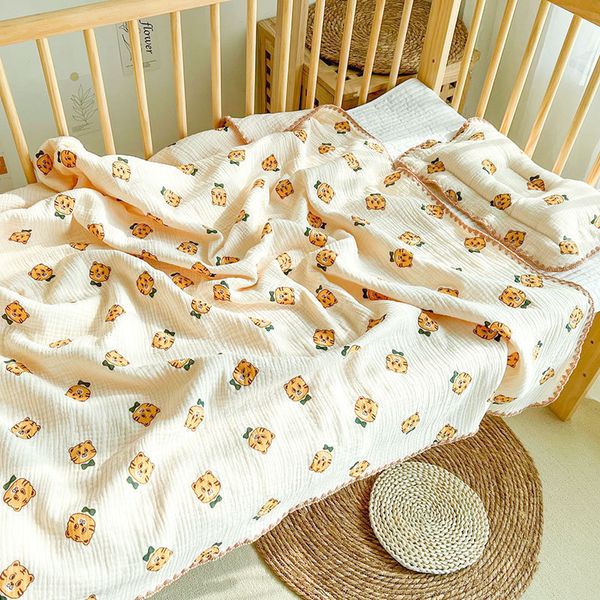 Quilts nascidos 4 camadas de algodão de algodão, algodão urso pontilhas crianças dormindo acessórios de cama de swaddle baby quilts 110*135cm 230317