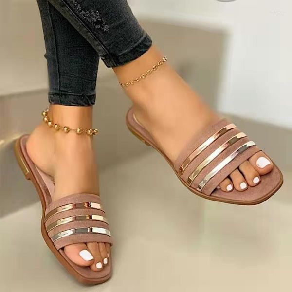 Pantofole Donna Bling Gold Beach 2023 Summer Slip On Flat Slides Outdoor Sandali casual femminili Open Toe Scarpe Zapatos Mujer