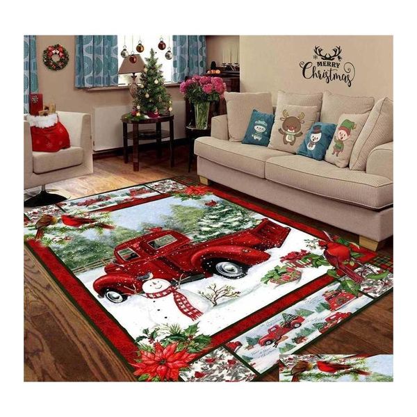 Tappeti Natale Red Truck Snowy Living Tappeti stampati in 3D Tappetino antiscivolo Grande tappeto Tappeto Decorazione della casa 211026 Consegna a goccia Giardino Te Dhcv9