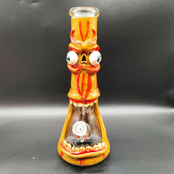 35CM 14 pollici Handy Bong Bong in vetro Pipa ad acqua 3D Mostro marrone 9MM Spessore Puffo rosso Bong in vetro Becher spesso Fumo Bubbler Dab Rig