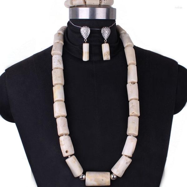 Brincos de colar Conjunto 4UJEWelry 13-23mm Nature White Coral Molciosas 34 polegadas Jóias Africanas Mulheres Tradicionais