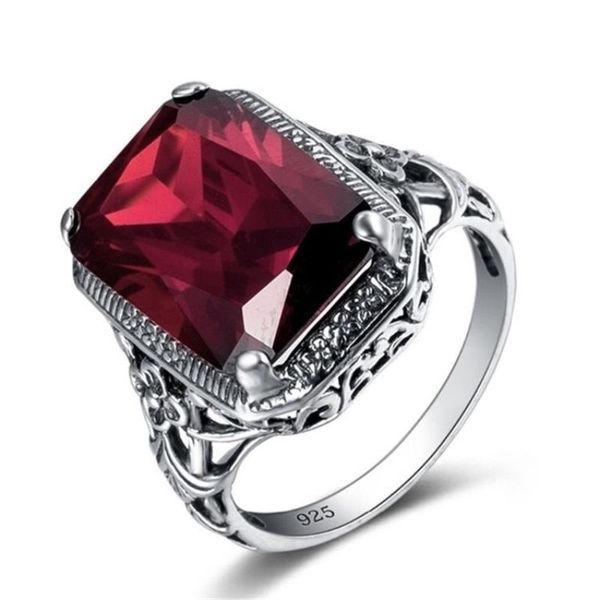 Cluster-Ringe Vintage Dark Big Red Stone für Frauen Hochzeitsgeschenk 9 2 5 Farbe Prinzessin Luxus Schmuck Femme