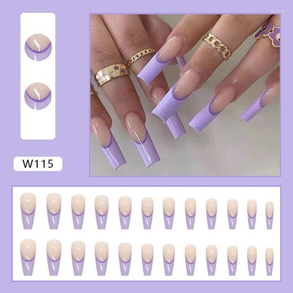 Kunstnagels 24 stuks licht luxe paars gecontracteerde nagelkunst acryl volledige dekking tip tips nep