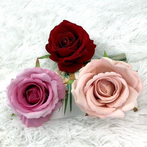 Flores decorativas 10 PCs Multicolor Velvet Artificial Rose Head Fake Wedding Decor Background Bordal Bouquet Home Flor Wall