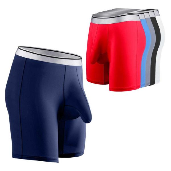 Underpants #L-5XL Мужчины воздухопроницаемый боксер с выпуклостью Краткое нижнее белье с твердым цветом Эластичный пояс