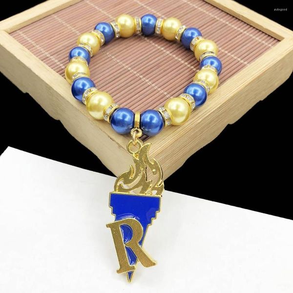 Strand Handmde Sorority greco elastico giallo blu SGR torcia con perla pendente braccialetto braccialetto gioielli da donna