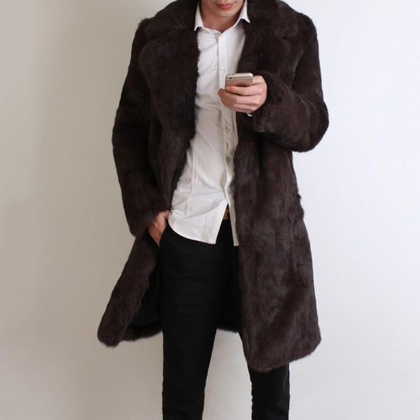 Giacche in vera pelliccia di lusso da uomo in pelle sintetica da uomo 2023 Inverno caldo Slim Fit lungo trench naturale genuino Giacca a vento di alta qualità