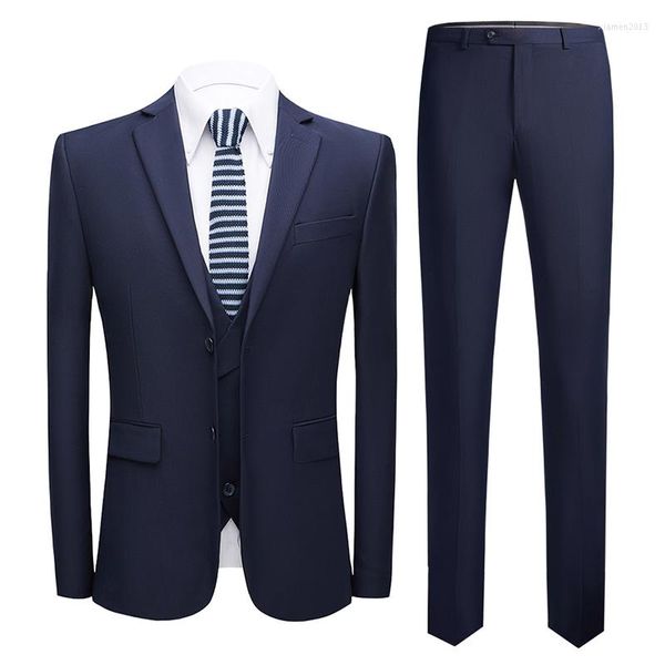 Herrenanzüge 2023 Frühling und Herbst Herren Doppel dreiteiliges Hochzeitskleid TuxedoBlue Prom Party Wear Male Slim Fashion Hochwertiger Anzug