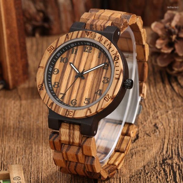 Armbanduhr Antique Nature Holz Uhren Quarz Analoguhr für Männer Volles Holzarmband Römische arabische Zifferung leuchtende Hände