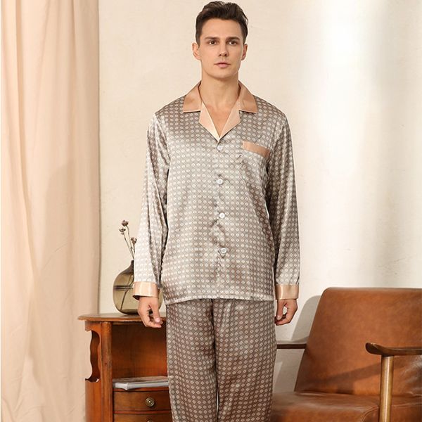 Herren-Nachtwäsche, bequeme Herren-Nachtwäsche, Euro-/US-Größe, langärmliger Schlafanzug, Schlafanzug, Haushaltskleidung, Seidenpyjama für Herren, Nachtwäsche, Herren-Pyjama-Set 230320