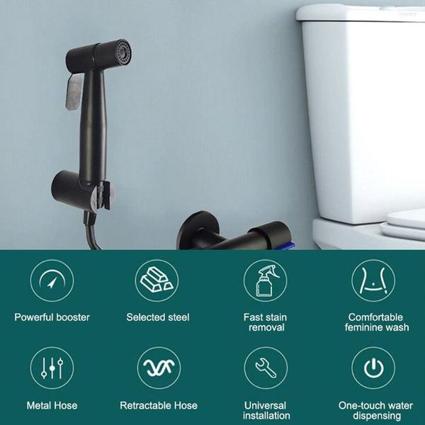Set di accessori da bagno Nero opaco Bidet Toilette Spray Douche Shattaf Soffione doccia Purificante WC Bidet Parte privata Tubo retrattile