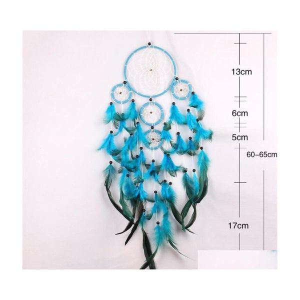 Arti e mestieri Handmade Dream Catcher Wind Chime Net Natural Feather Fai l'arredamento per la casa Decora Blue Wall Hanging Delicato Arriv Dhbrv