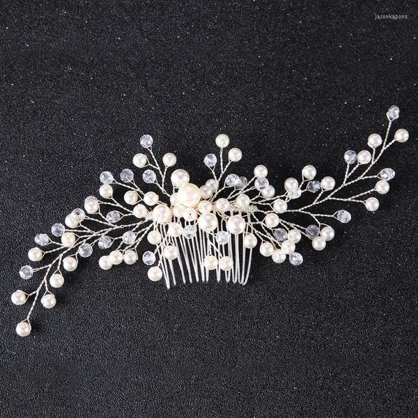 Copricapo da sposa fatto a mano con perle pettine per capelli accessori in lamiera d'argento abito da sposa