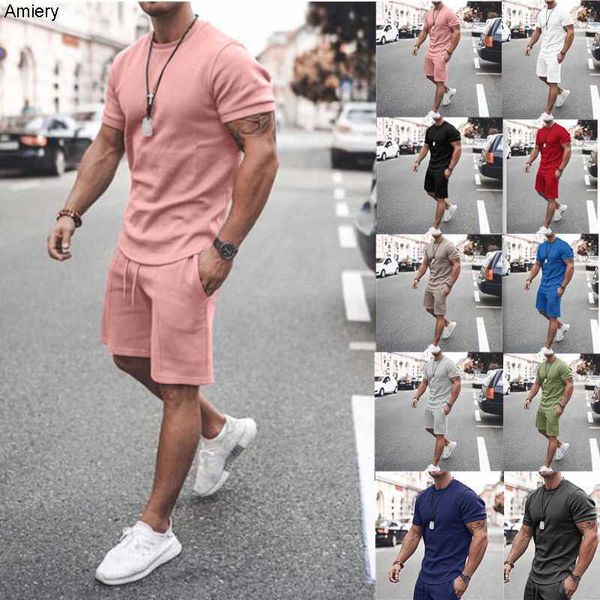 2023 Plus Size Tute da uomo Summer Two Piece Short Set T-shirt tinta unita a maniche corte Top Shorts Suit Sportswear Abbigliamento uomo Abbigliamento M-5XL