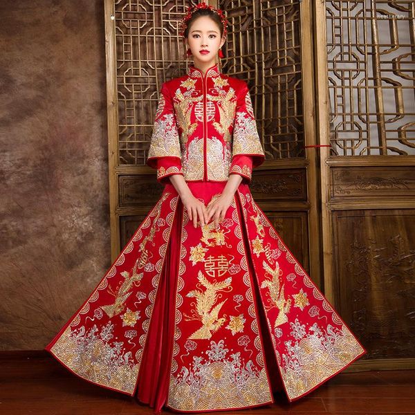 Abiti etnici Spettacolo tradizionale primaverile Abiti da sposa sposati Abito formale da sposa in stile cinese Kimono cheongsam da sera femminile all'estero