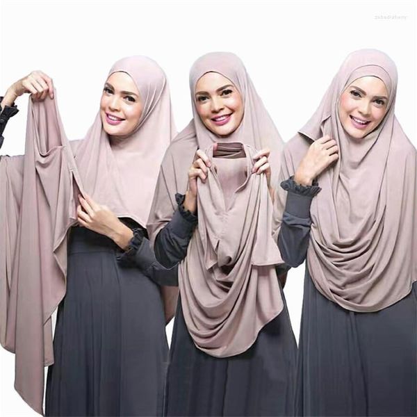 Sciarpe 2023 Donne Plain Instant Cotton Jersey Sciarpa Testa Hijab Wrap Scialli tinta unita Foulard Femme Hijab musulmano Negozio Pronto da indossare