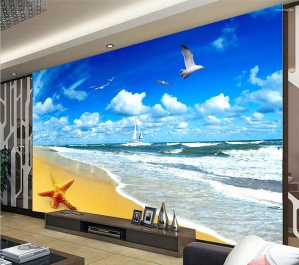 Papéis de parede CJSIR Cenário costume da beira -mar Beach PO Wallpaper para pintura de parede Sofá Sofá TV Decoração de papel mural