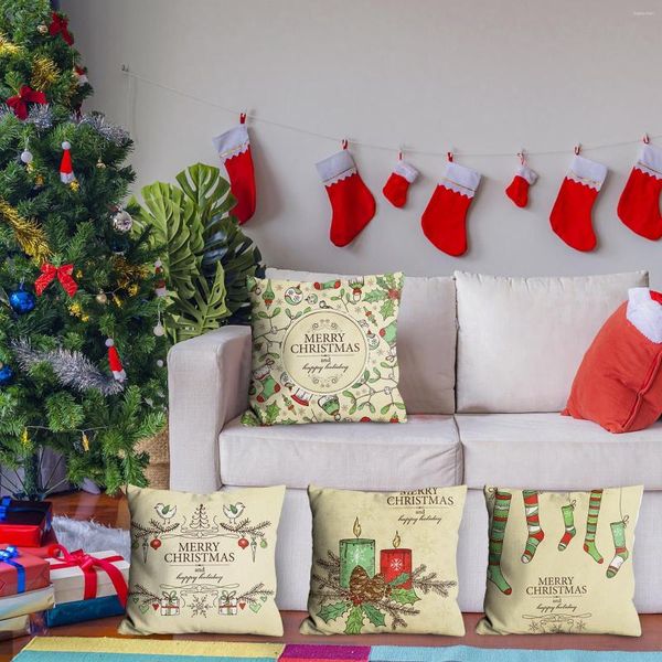Cuscino natalizio in lino abbraccio federa per auto Babbo Natale divano 18 x 18 pollici federa in raso per bambini # t1p