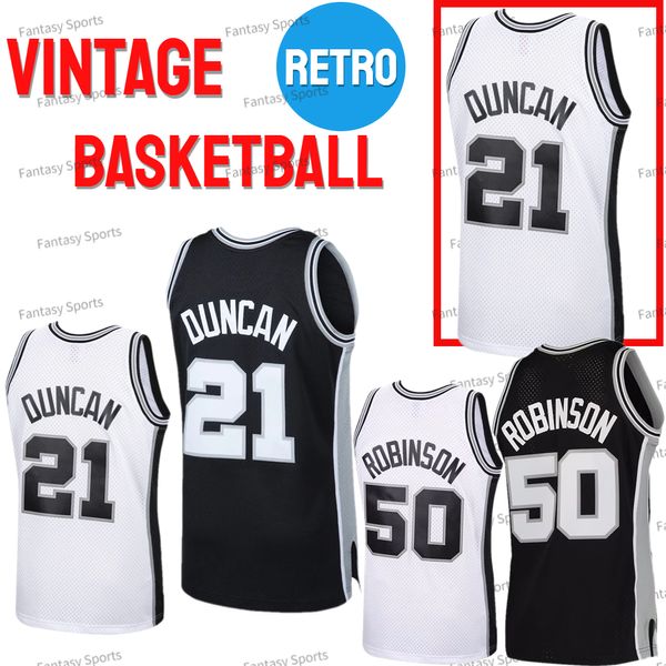 Vintage 50 David Robinson Basketbol Forması Tim Duncan Beyaz Black Mens Forma Dikişli Klasikler Mn Mesh Nefes Alabilir