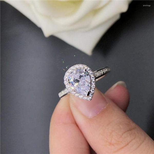 Anelli a grappolo Vintage 2CT Forma di pera Moissanite Anello da donna Oro bianco puro 18 carati Promessa d'amore Proponi gioielli per San Valentino Bella