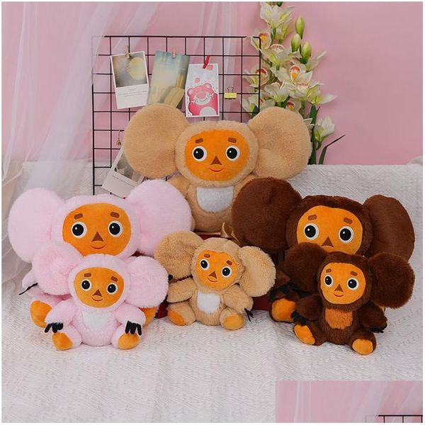 Animais de pelúcia de pelúcia Cheburashka brinquedo Big Ears Monkey Doll Russia Baby Kid Kawaii Sleep Apedase Toys for Children Drop Gif Dhyshs