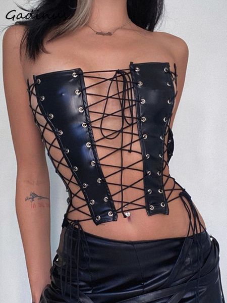 Débardeurs pour femmes Camis Corset Top Sexy Tube Bandage Gothique Vêtements Évider Night Club Outfit Y2k Streetwear Rave Punk Festivals Tenues 230317