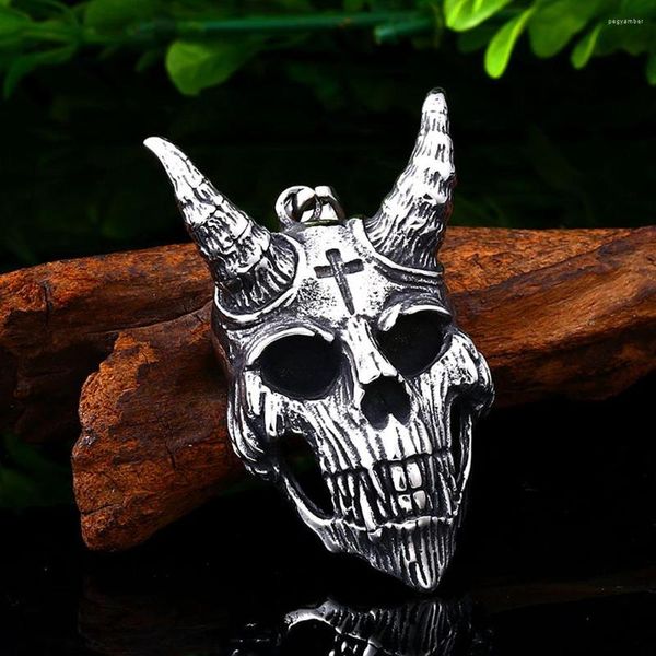 Anhänger Halsketten Große Größe Punk Teufel Satan Edelstahl Vintage Schädel Kreuz Halskette Für Männer Gothic Schmuck Geschenke Drop