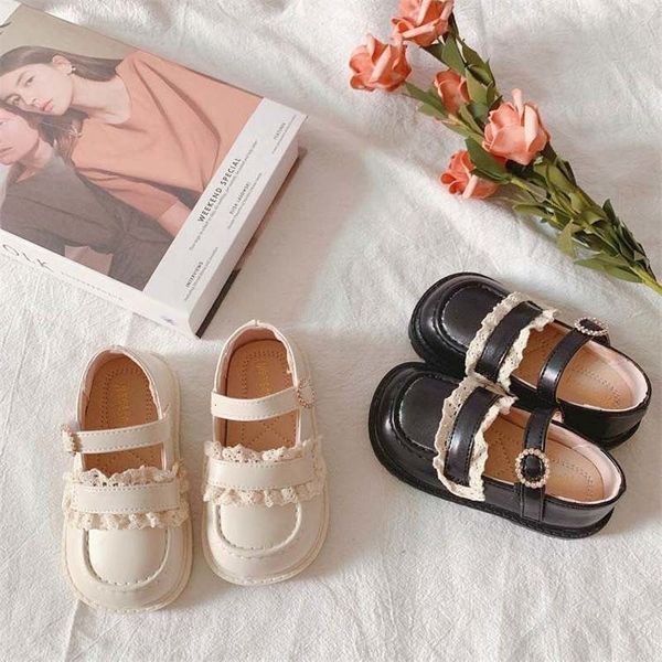 Turnschuhe Kinder Prinzessin Leder Schuhe Casual Baby Schwarz Weiß Mädchen Mode Marke Koreanischen Stil Süße Spitze 230317