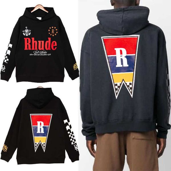 Hoodies masculinos casuais tendências de moda de moletom com capuz conduzem pequena tendência de beleza bloco de cores preto com suéter imprimido de outono e inverno em novo estilo para homens mulheres mulheres