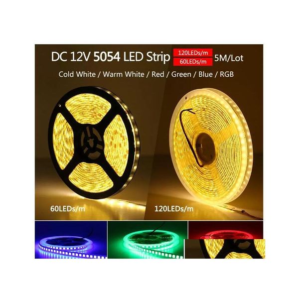 Tiras de LED 5m 600LEDS 5054 tira leve à prova d'água DC12V Luzes flexíveis de alto brilho que 5050 Green Green Vermelho Branco RGB Deli DHCT7