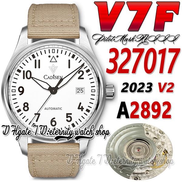 V7F V2 V7327017 A2892 Automático Mechanical Mechanical Reking White Dial Number Markers Aço inoxidável Caixa bege Correia de couro 2023 Super edição Eternity Sport Watches