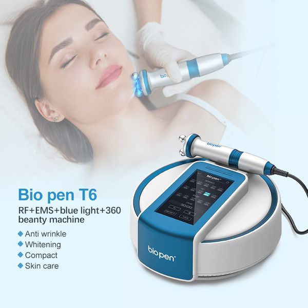 Equipamento de RF EMS Micro Corrente Electric Lifting Device BiOpen Blue Light Skin Rejuvenenation Terapia e 360 ​​Roller Roller Bio Pen T6 para uso doméstico