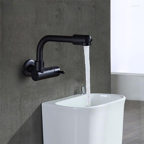 Mutfak muslukları pirinç krom/siyah duvara monte banyo paspas yuvası musluk 360 derece döner açık balkon tek soğuk musluklar