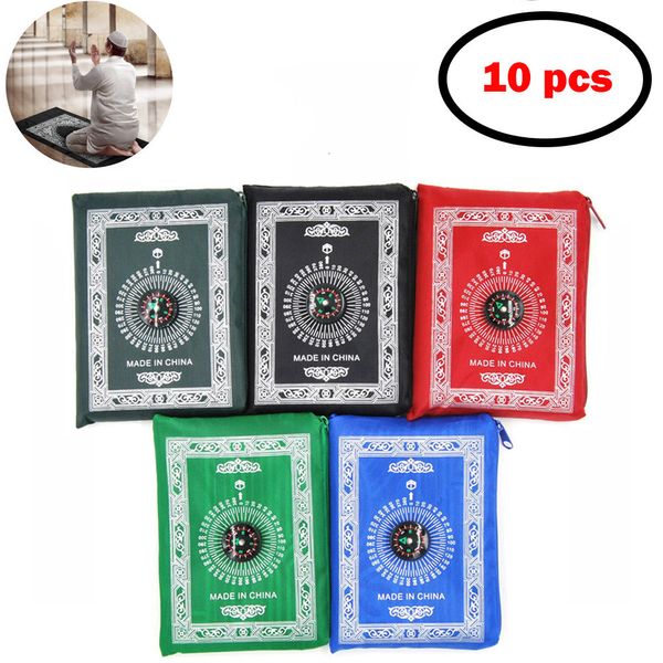 Carpet 10pcs tapete de tapete de oração muçulmano com bússola portátil de viagem à prova d'água Pocket Pocket