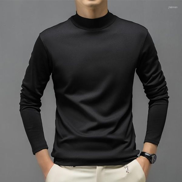 Camisetas masculinas Brand Brand Soft Turtleneck Tshirt Men Manga Longa Camisa de Base Sólida Base Fitness Autumn e Winter Slim Fit Poleras Hombre