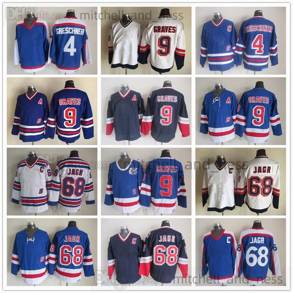 Винтажный хоккейный хоккей Ретро CCM Embroidery 68 Jaromir Jagr Jersey 9 Адам Грейвс 4 Рон Грешнер