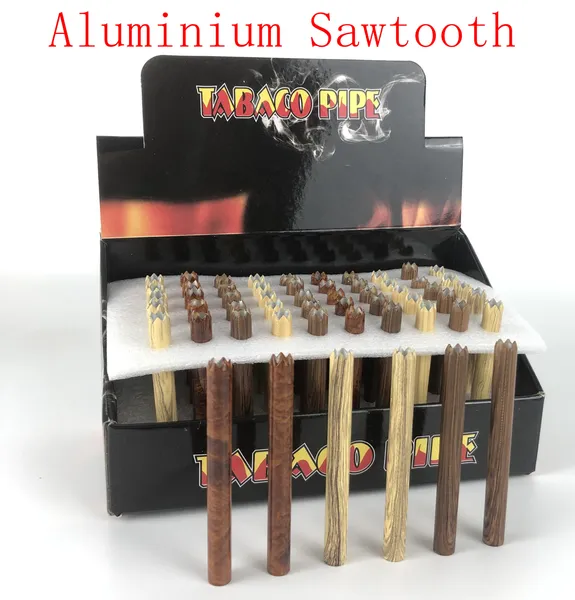 50 pçs/lote Cachimbos em forma de cigarro Forma de dente de serra Tubo de metal de grão de madeira One Hitter Bat para Tabaco Erva Ferramentas Acessórios