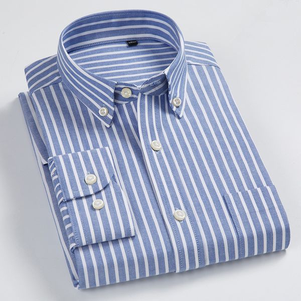Camisas casuais masculinas 8xl 7xl de cor pura listrada / xadrez camisa de longa duração para homens camisas de vestido 100% algodão oxford
