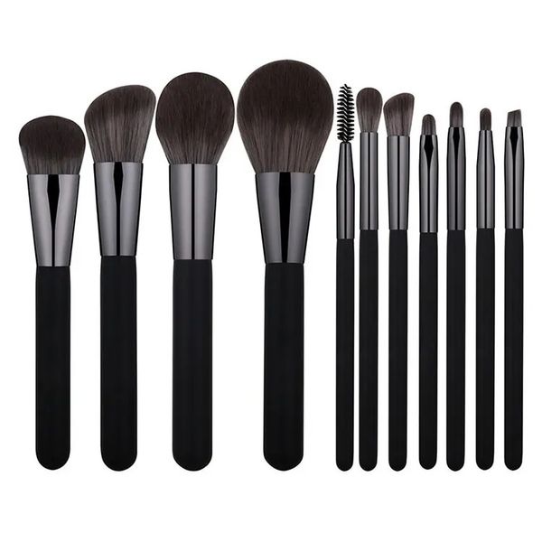 Beauty Items 11-teiliges professionelles schwarzes Make-up-Pinsel-Set für Kosmetik, Make-up, Kontur, Foundation, Lidschatten, Make-up-Pinsel-Werkzeug-Set