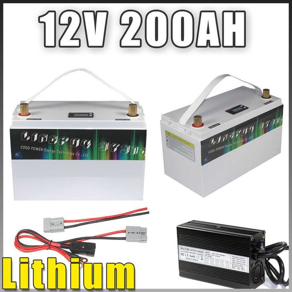 12V 200AH Batteria agli ioni di Litio display LCD IP68 Impermeabile Per CAMPER caravan Barca a motore Carrello Elevatore Pannello Solare 12V Ricaricabile