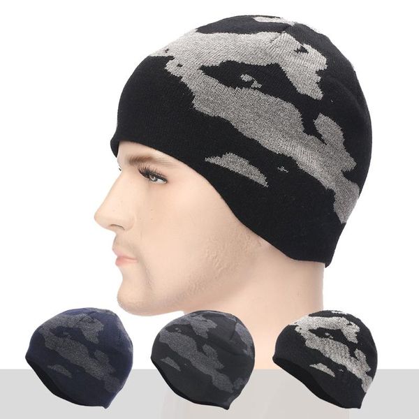 Mützen Beanie/Totenkopfkappen 25# Camouflage Sport Radfahren Strickmütze Winter Marm Ski Doppelschichtiges Set Ohrkappe Wolle Outdoor Faltbar Warm halten