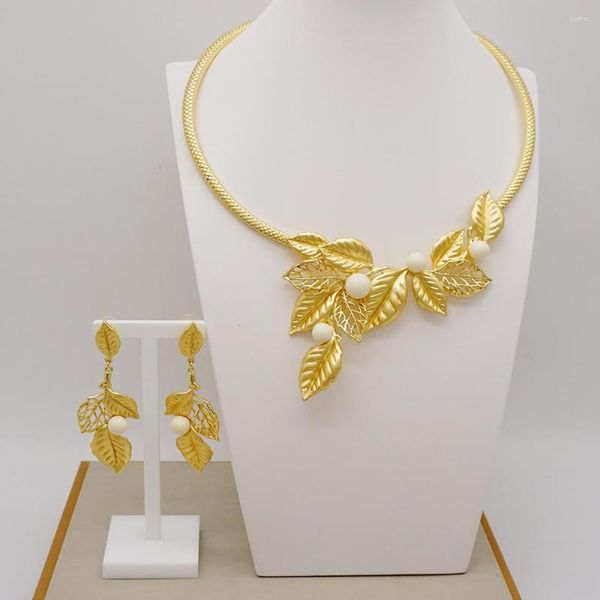 Collana Orecchini Set Ultimi Fine Dubai Colore Oro Foglie Gioielli Romantici Signore Festa di Nozze Set di Gioielli Regalo