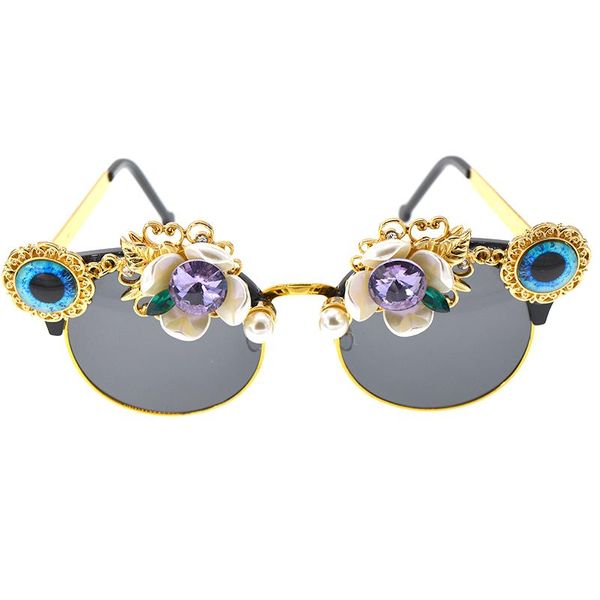 Sonnenbrille Coole Damenmode Ovaler Blumenrahmen Barock Retro Sonnenbrille Vintage Damen Shades Strass BrillenSonnenbrillen