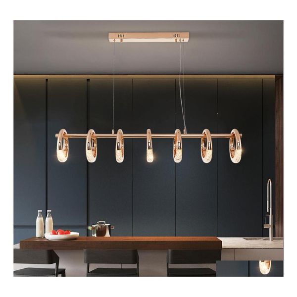 Lampadari Lampadario moderno ad anello per isola cucina Rec Luci sospese in cristallo oro rosa Design Led Sala da pranzo Sospensione filo La Dhzn2