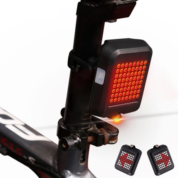 Luci per bici Impermeabile 64 LED Laser Fanale posteriore per bicicletta USB Ricaricabile Indicatori di direzione automatici Avvertimento di sicurezza
