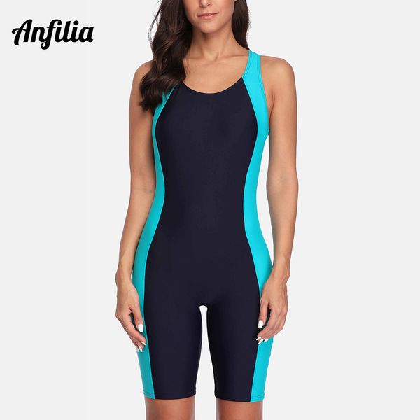 Swim Wear Anfilia Women Pro Sports Sports Flockwear Boyleg коленное коленное пляж до коленного купальника.