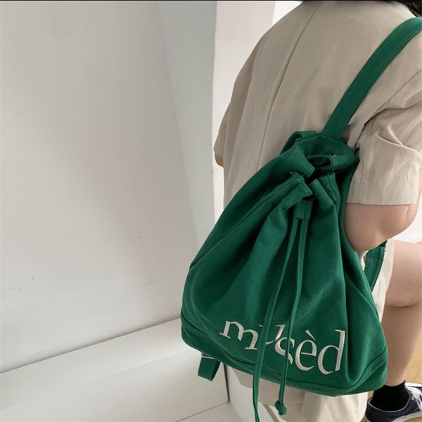 Schultaschen Koreanischer Rucksack Brief Gedruckt Leinwand Tragbare Große Kapazität Einkaufen Student String Eimer Kordelzug 230320